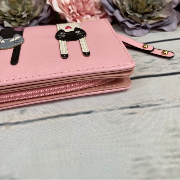 Pink Vegan Leather Cat Clutch Wallet Checkbook - Picture 5 of 15